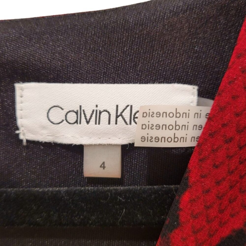 Calvin Klein Womens Dress Size 4 Wrap V neck Midi Red and Black Snake Print - Picture 6 of 10